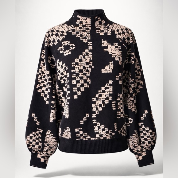 Anthropologie Sweaters - Anthropologie Viscose Mock Neck Sweater, balloon sleeves, black/pink, NWOT, szS